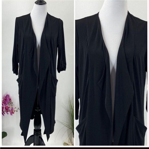 NWT Tahari Duster Cardigan Black Size Large - Picture 1 of 9